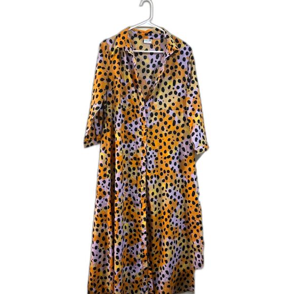 Pieces Maternity Dress Women's Size Medium Orange Purple Animal Print Maximalist - Picture 1 of 3